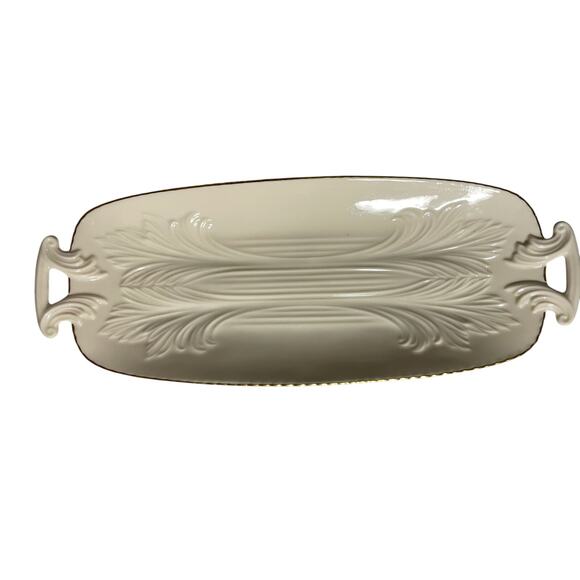 Lenox - Vintage Ceramic Serving Dish - Embossed Leaf Motif - 13.5"-Gold Trim-EUC - Picture 4 of 5